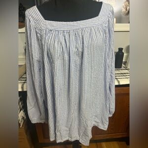 Blue and White Striped Peasant Blouse
